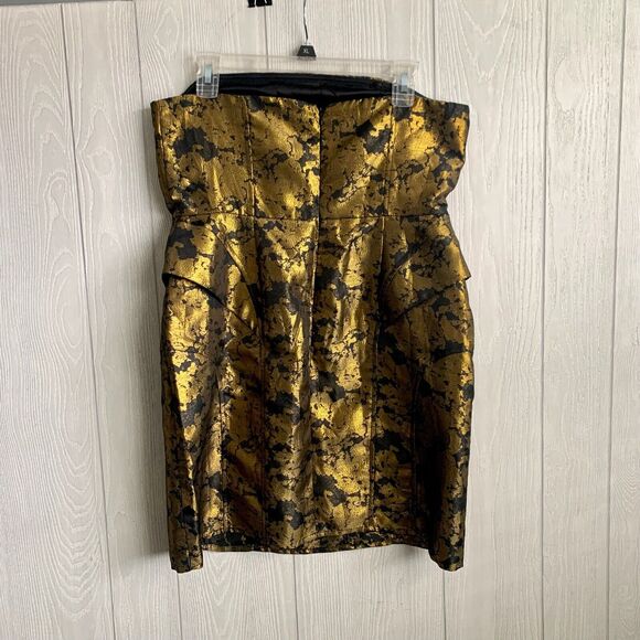 Lucca Couture Vintage Y2K Gold/Black Strapless Zip Up Back Dress Size 10 - Picture 3 of 4